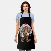 ビッグフートサンタクリスマスツリーライトクリスマスサスカッチ エプロン (着用した状態)