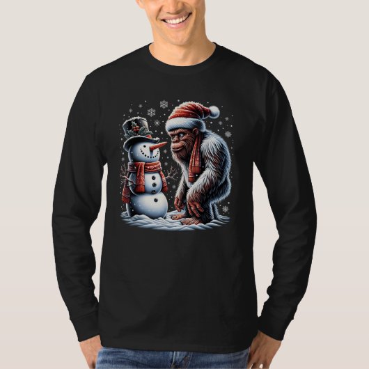 ビッグフートサンタ雪だるまクリスマスクリスマス Tシャツ (正面)