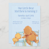 ビッグブラウンベアアンドイエローベア誕生日 招待状 (正面/裏面)