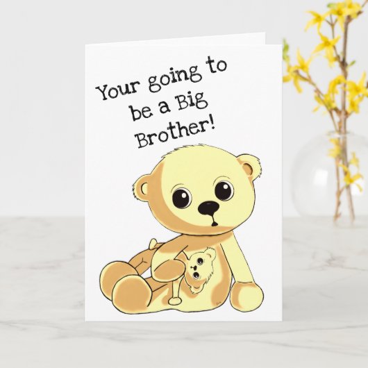 ビッグブラザーテディベアパーソナライズされたグリーティングカード カード (黄色い花)