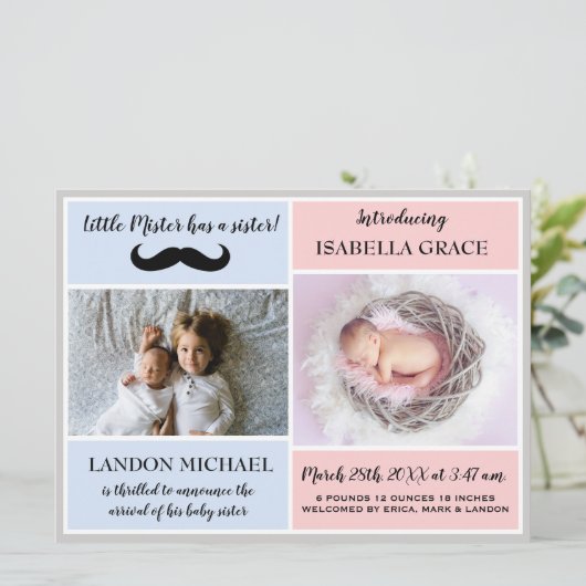 ビッグブラザー兄弟姉妹ベビーガール誕生のお知らせ 招待状 (スタンド正面)