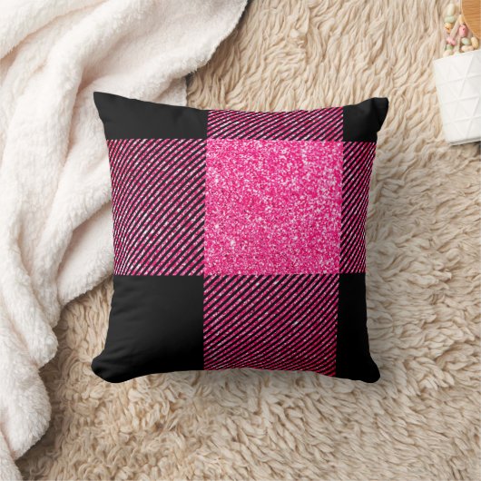 ビッグブラックとホットピフェイクンクグリッターバッファロープレイド クッション (ブランケット)