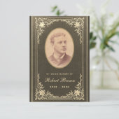ビッグブラック金ゴールド写真葬儀記念祈りの言葉カード 招待状 (スタンド正面)