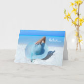 ビッグブルーハットのビーチ退職 カード (黄色い花)