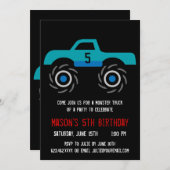 ビッグブルーモンスタートラックバースデーパーティ招待状 招待状 (正面/裏面)