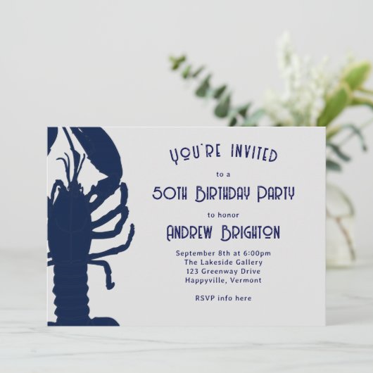 ビッグブルーロブスター彼の誕生日パーティーの招待 招待状 (スタンド正面)