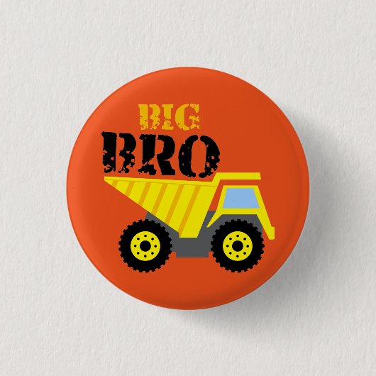 ビッグブロ建築イエローダンプトラック 缶バッジ (正面)