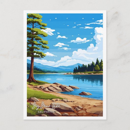 ビッグベアレイクカリフォルニアアートトラベルイラストレーション ポストカード (正面)