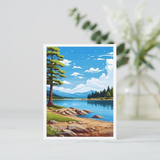 ビッグベアレイクカリフォルニアアートトラベルイラストレーション ポストカード (スタンド正面)