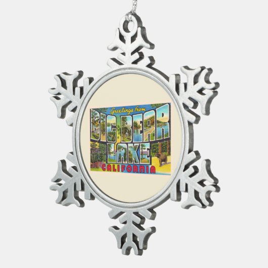 ビッグベアーレイクカリフォルニアCAラージレター葉書 スノーフレークピューターオーナメント (右)