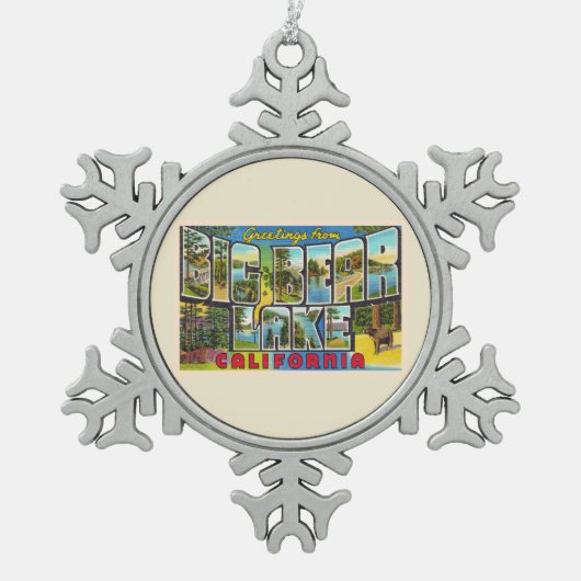 ビッグベアーレイクカリフォルニアCAラージレター葉書 スノーフレークピューターオーナメント (正面)