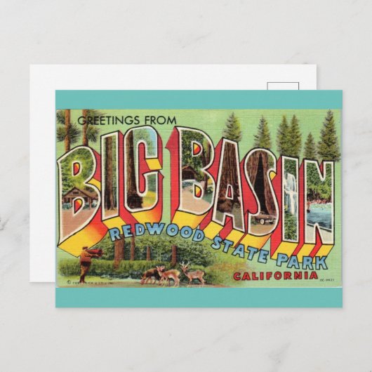 ビッグベイスンカリフォルニアのヴィンテージアートからの挨拶 ポストカード (正面/裏面)