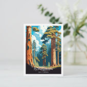 ビッグベイスンレッドウッドヴィンテージ旅行イラストレーション ポストカード (スタンド正面)