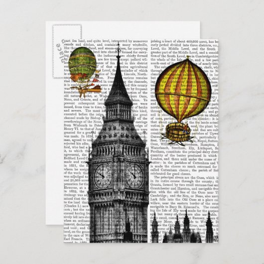 ビッグベンおよびヴィンテージの熱気の気球 ポストカード (正面/裏面)