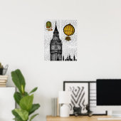 ビッグベンとヴィンテージ熱気球 ポスター (ホームオフィス)