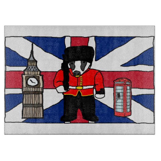 ビッグベンと国旗を持つ英国のアナグマ漫画 カッティングボード (正面)