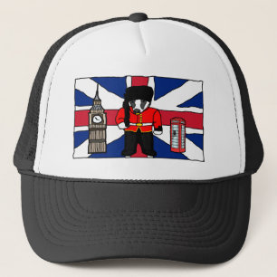 ビッグベンと国旗を持つ英国のアナグマ漫画 キャップ