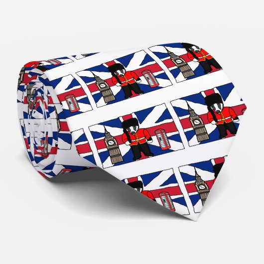 ビッグベンと国旗を持つ英国のアナグマ漫画 ネクタイ (ロール)