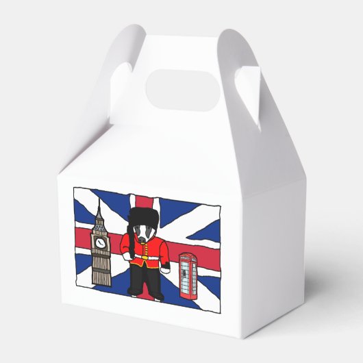 ビッグベンと国旗を持つ英国のアナグマ漫画 フェイバーボックス (正面サイド)