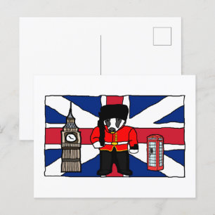 ビッグベンと国旗を持つ英国のアナグマ漫画 ポストカード