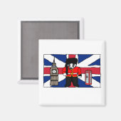 ビッグベンと国旗を持つ英国のアナグマ漫画 マグネット (正面/裏面)