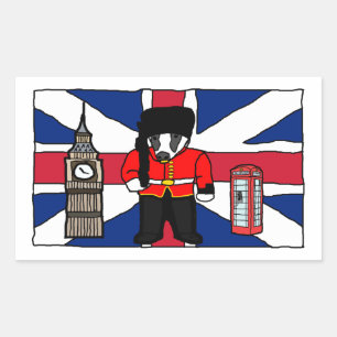 ビッグベンと国旗を持つ英国のアナグマ漫画 長方形シール