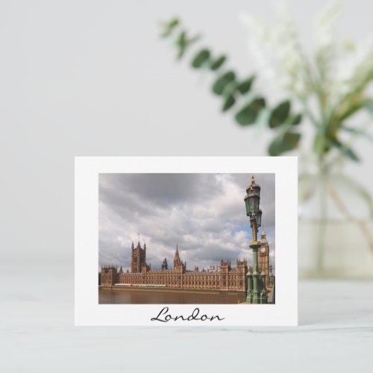 ビッグベンと議会のロンドンホワイト文字カード ポストカード (スタンド正面)