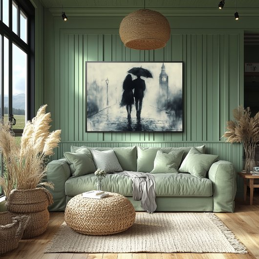 ビッグベンの下でロマンチックな雨の中を散歩 ポスター