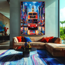 ビッグベンを背景にしたポップアートのロンドンバス