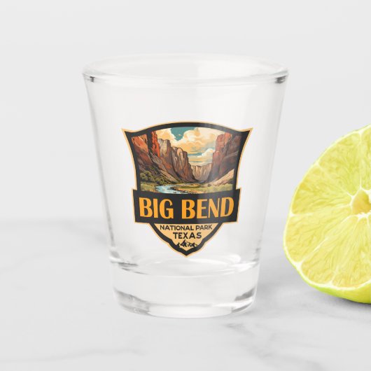 ビッグベンドナショナルパークイラストレーションレトロバッジ ショットグラス (正面)