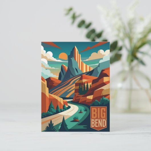 ビッグベンド国立公園テキサス州ウォーター絵画カラー ポストカード (スタンド正面)
