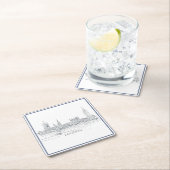 ビッグベンブルーインクスケッチ付きロンドンのスカイライン スクエアペーパーコースター (インサイチュ)