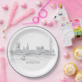 ビッグベンブルーインクスケッチ付きロンドンのスカイライン ペーパープレート (パーティー)