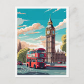 ビッグベンロンドンアートヴィンテージ旅行イラストレーション ポストカード (正面)