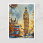ビッグベンロンドンイングランドヴィンテージトラベルイラストレーション ポストカード (正面)