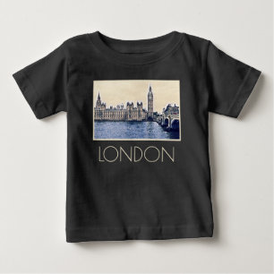 ビッグベンロンドンウォーターカラーアート ベビーTシャツ