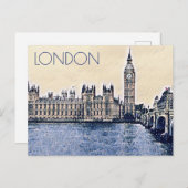ビッグベンロンドンウォーターカラーアート ポストカード (正面/裏面)
