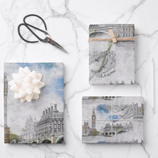 ビッグベンロンドンラッピング紙- UK旅行 ラッピングペーパーシート (正面)