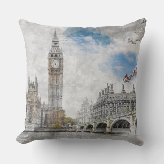 ビッグベンロンドン装飾用クッション – 象徴的な街並み クッション (正面)