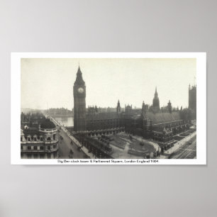 ビッグベン及び議会正方形のロンドン1904年 ポスター