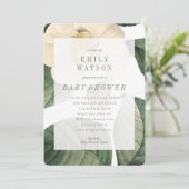 ビッグホワイトグリーンフラワーベビーシャワー招待状 招待状 (スタンド正面)