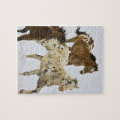 ビッグホーン山ランニング馬の雪 ジグソーパズル (横)