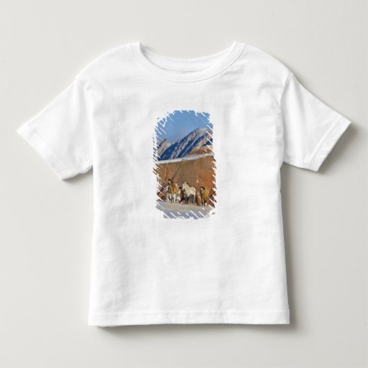 ビッグホーン山脈、走る馬 トドラーTシャツ (正面)