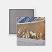 ビッグホーン山脈、走る馬 マグネット (正面/裏面)