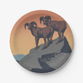 ビッグホーン羊アメリカ西部野生動物 ペーパープレート (正面)