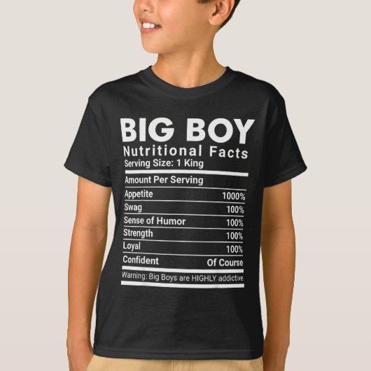ビッグボーイ栄養成分表示スウェグ自信に満ちた男性 Tシャツ (正面)