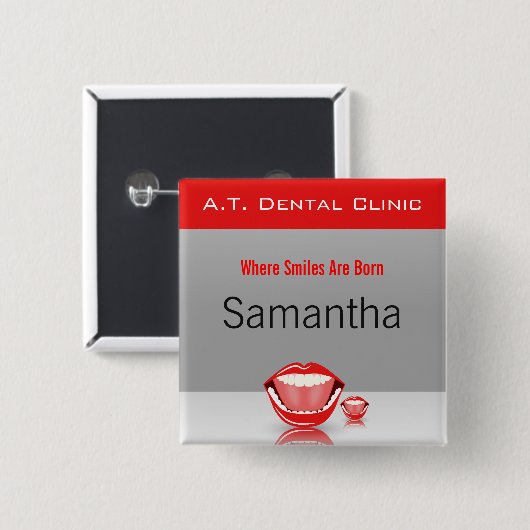 ビッグマウス歯科歯科医師名タグスクエアボタン 缶バッジ (正面&裏面)