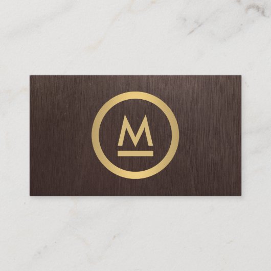 ビッグモダンイニシャルモノグラムフェイク金ゴールドオンウッド 名刺 (正面)