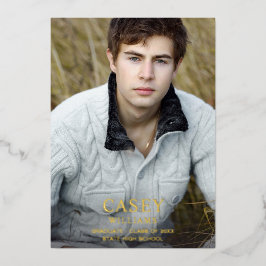 ビッグモダンネーム写真卒業パーティーVertical Dark 箔招待状