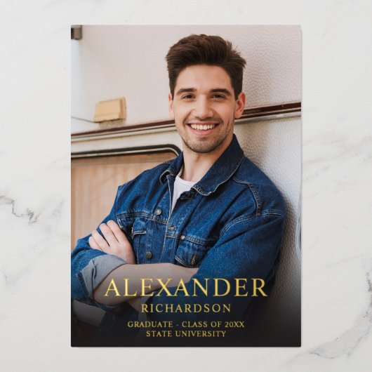 ビッグモダンネーム写真V写真D卒業発表 箔招待状 (正面)